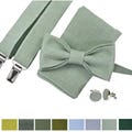 Light sage green Custom Linen bow tie, Linen pocket square, Sage green suspenders, Groomsmen bow tie, Bow tie for men, dusty sage bow tie product logo