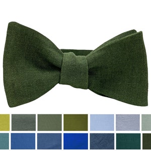 Dark Moss Green Self-Tie Linen Bow Tie, Linen pocket square, Linen suspenders, Linen braces, Groomsmen bow tie, Bow tie for men, Bowtie