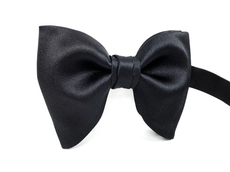 Black Oversized Butterfly Bow Tie, Formal Tuxedo Butterfly Bow Tie, Pre-tied bow tie, Black Wedding bow tie, Groomsman bow tie image 5