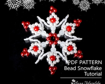 Padrões em PDF - Decoração de Natal, Floco de neve de contas, Enfeite de contas, Padrões de contas simples, tutorial de contas