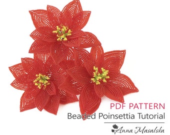 PDF Pattern - French Beaded Poinsettia, Christmas Flower tutorial, Christmas Decor