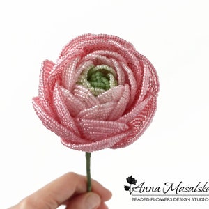 PDF Pattern - French Beaded Ranunсulus, seed bead flower tutorial, DIY Beading Project image 3