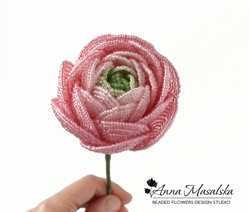 PDF Pattern - French Beaded Ranunсulus, seed bead flower tutorial, DIY Beading Project image 3