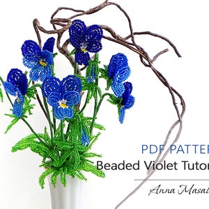 PDF Pattern French Beaded wild violet, Beaded blue flower, beaded flower tutorial, beaded flower project image 1