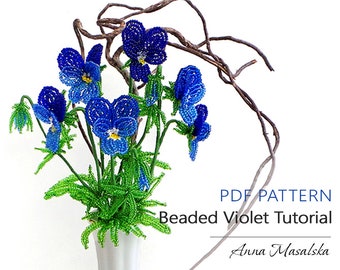 PDF Pattern - French Beaded wild violet, Beaded blue flower, beaded flower tutorial, beaded flower project
