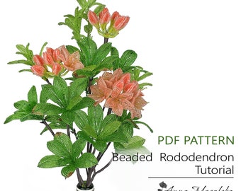 PDF Pattern - French Beaded Rododendron Flowers, seed bead flower tutorials, DIY Beading Project