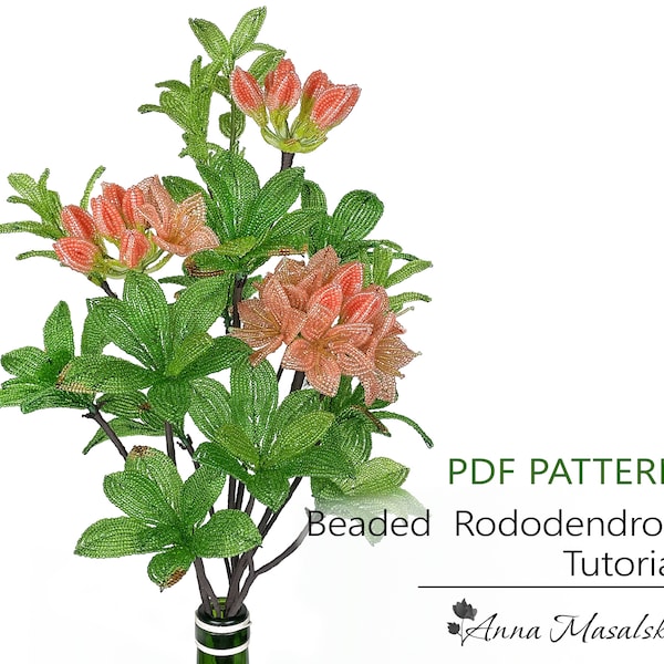 PDF Pattern - French Beaded Rododendron Flowers, seed bead flower tutorials, DIY Beading Project