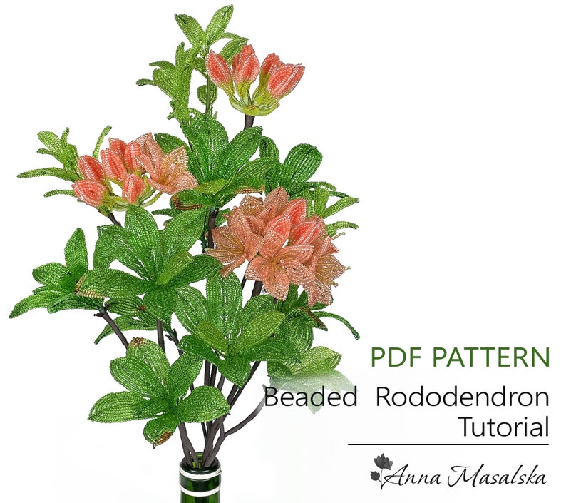 PDF Pattern French Beaded Rododendron Flowers, seed bead flower tutorials, DIY Beading Project image 1