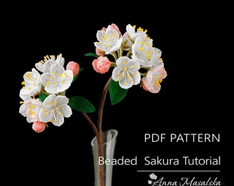 PDF Pattern - French beaded Sakura, seed bead flowers, beaded flower Sakura tutorial, beaded flower project