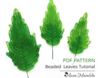 PADRÃO PDF - Flores e folhas com miçangas, folhas verdes, padrões de flores com miçangas francesas, tutorial, projeto de miçangas faça você mesmo