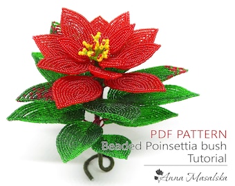 PDF Pattern - Christmas french beaded Poinsettia, Flower tutorial, Christmas decor