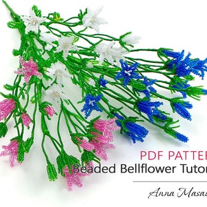 PDF Pattern French beaded Bellflower, Seed bead flower tutorial, French Beaded flowers, beaded flower project image 1