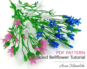 PDF Pattern - French beaded Bellflower, Seed bead flower tutorial, French Beaded flowers, beaded flower project