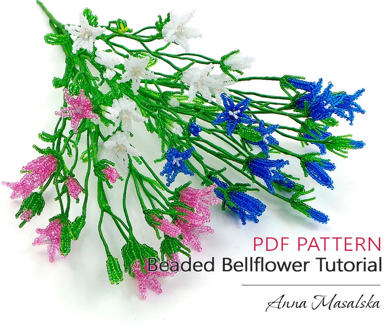 PDF Pattern French beaded Bellflower, Seed bead flower tutorial, French Beaded flowers, beaded flower project image 1
