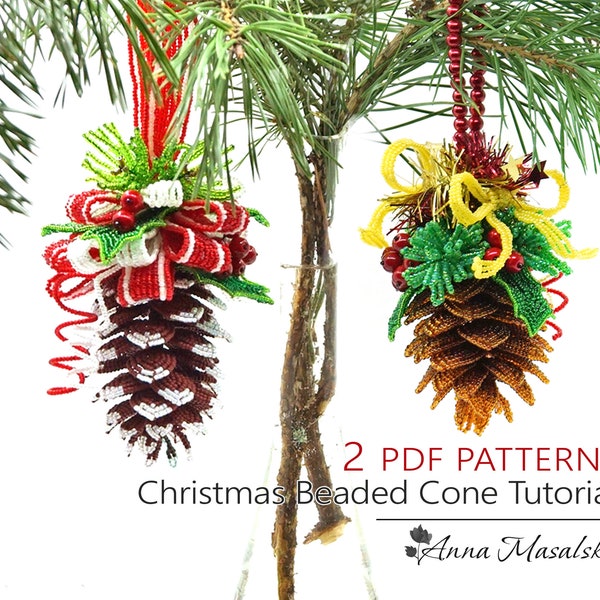 PDF Pattern - Christmas French Beaded Cone, PDF tutorial, seed bead weaving, Christmas Decoration