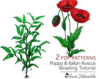 French beaded flower patterns, Seed Bead Flowers, Beaded Poppies and Italian Ruscus, Diy Home Decor