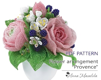 PDF Pattern - French Beaded flower, Arrangement Provence, Beaded flowers and berry, DIY Beading Project