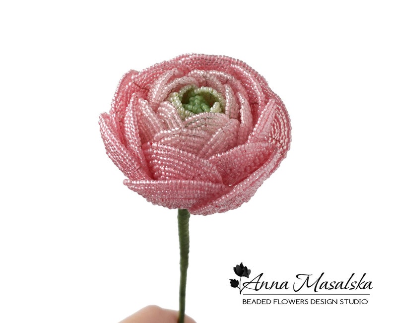 PDF Pattern - French Beaded Ranunсulus, seed bead flower tutorial, DIY Beading Project image 2