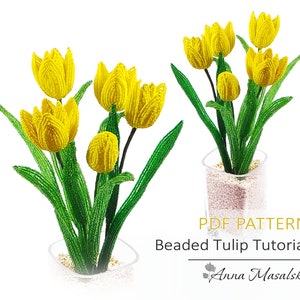 PDF PATTERN - French Beaded Tulip, French Beaded flowers, Beaded project, Seed bead flowers, Tutorial