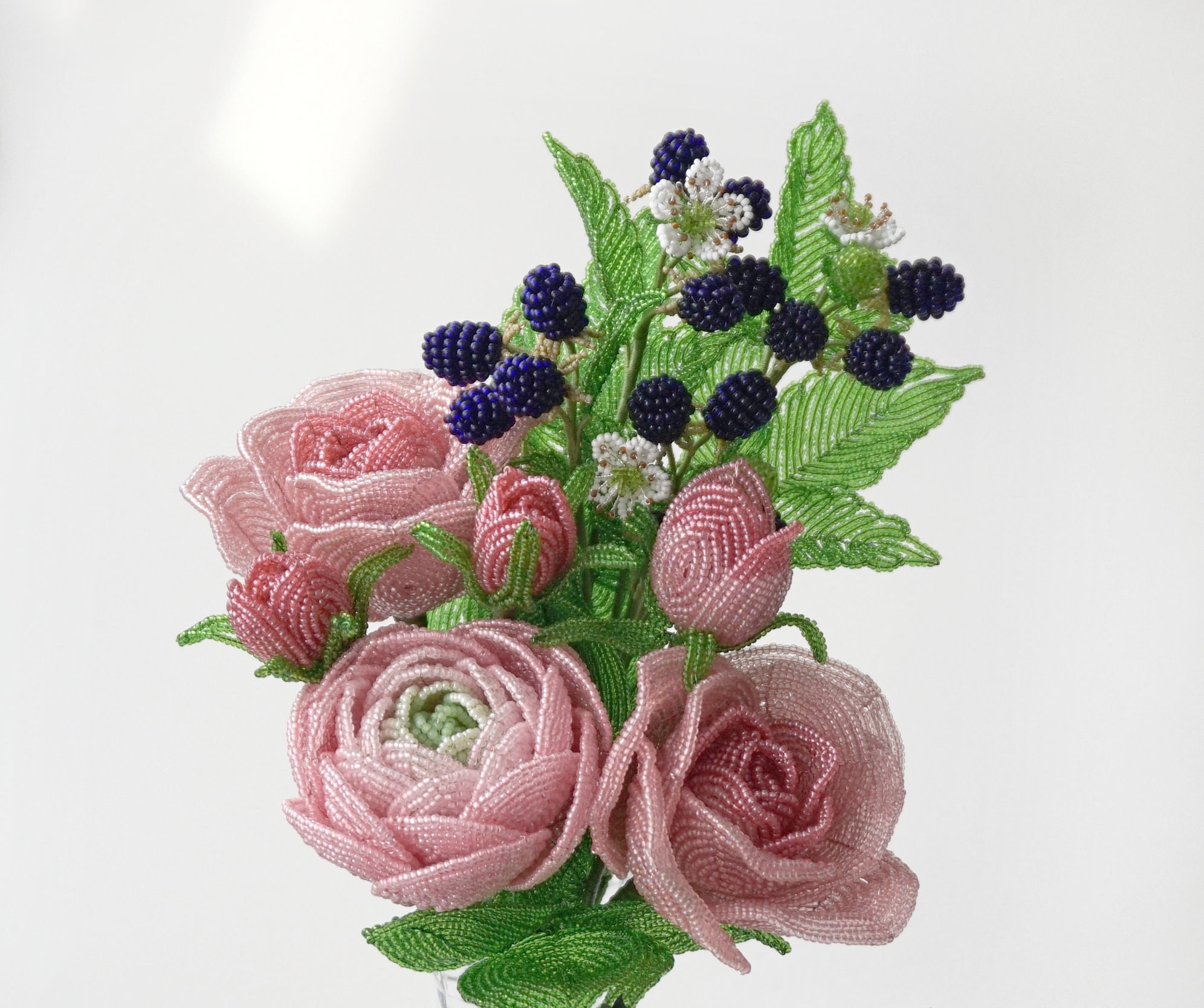 PDF Pattern - French Beaded Flowers, Beaded Flowers and Berry