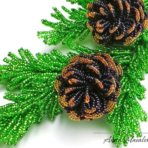 PDF Pattern Beaded Pine branch with cones, Seed bead weaving tutorial, Christmas Decor image 2