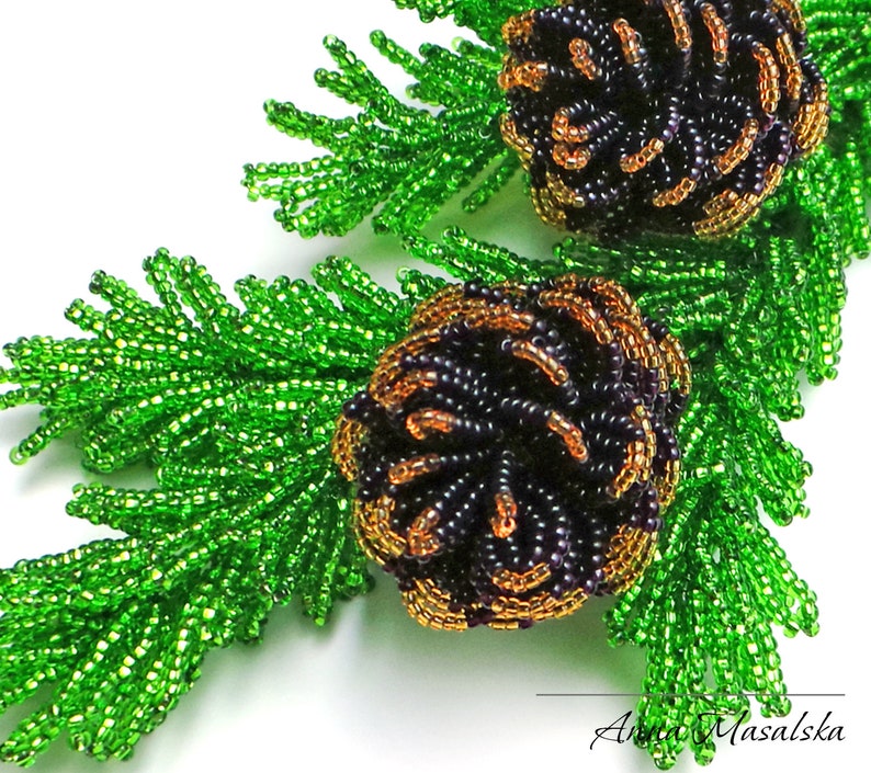 PDF Pattern Beaded Pine branch with cones, Seed bead weaving tutorial, Christmas Decor image 2