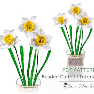 PATRÓN PDF - Narciso con cuentas francesas, flores con cuentas francesas, proyecto de abalorios DIY, envoltura de alambre, tutorial