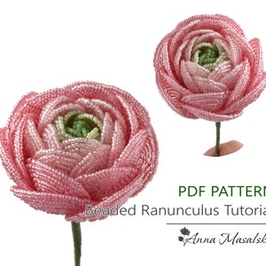 PDF Pattern - French Beaded Ranunсulus, seed bead flower tutorial, DIY Beading Project