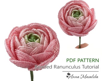 PDF Pattern - French Beaded Ranunсulus, seed bead flower tutorial, DIY Beading Project
