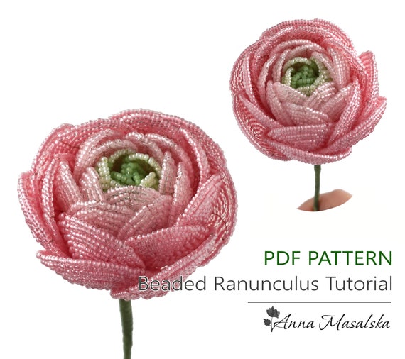 PDF Pattern - French Beaded Ranunсulus, seed bead flower tutorial, DIY Beading Project