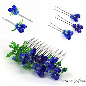 PDF Pattern French Beaded wild violet, Beaded blue flower, beaded flower tutorial, beaded flower project image 4