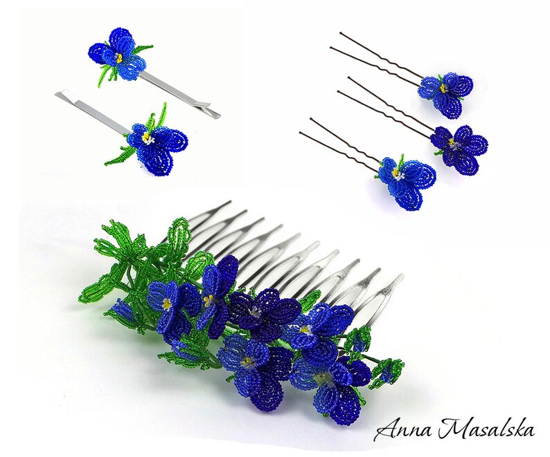 PDF Pattern French Beaded wild violet, Beaded blue flower, beaded flower tutorial, beaded flower project image 4