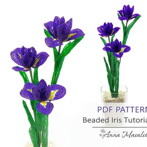 PDF PATTERN - French Beaded Iris, French Beaded flowers, Beaded flower tutorial, Beaded flower project
