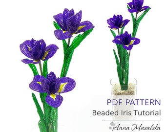 PDF PATTERN - Íris francesa com miçangas, Flores francesas com miçangas, Tutorial de flores com miçangas, Projeto de flores com miçangas