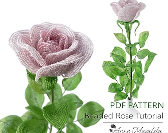 PDF Pattern - French Beaded Rose, seed bead flower tutorials, French Beaded flowers