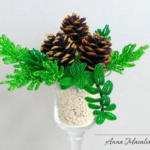 PDF Pattern Beaded Pine branch with cones, Seed bead weaving tutorial, Christmas Decor image 7