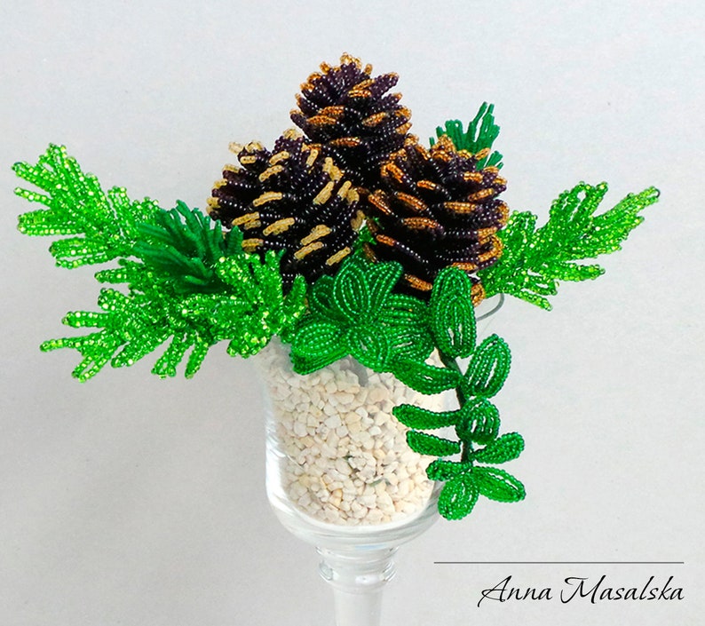 PDF Pattern Beaded Pine branch with cones, Seed bead weaving tutorial, Christmas Decor image 7