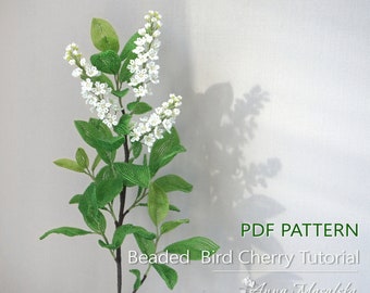 PDF Pattern - Beaded  Bird Cherry, French Beaded flowers, seed bead flower tutorials DIY Beading Project