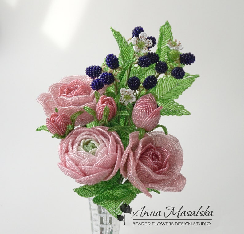 PDF Pattern - French Beaded Ranunсulus, seed bead flower tutorial, DIY Beading Project image 4