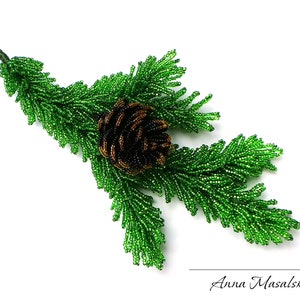 PDF Pattern Beaded Pine branch with cones, Seed bead weaving tutorial, Christmas Decor image 3