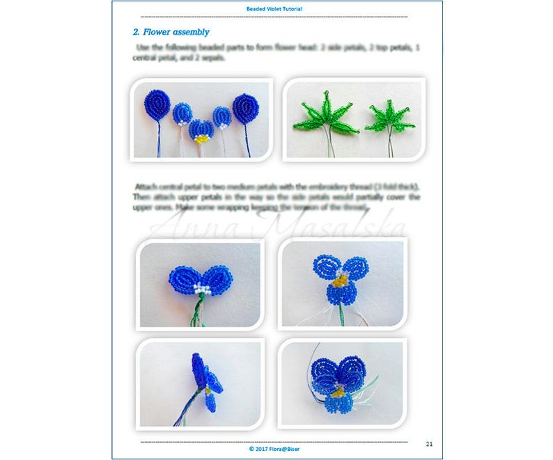 PDF Pattern French Beaded wild violet, Beaded blue flower, beaded flower tutorial, beaded flower project image 5