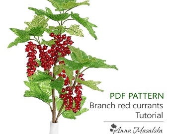 Molde em PDF - Ramo de groselha vermelha com miçangas, Tutoriais de groselha vermelha com miçangas, Flores francesas com miçangas, Artesanato com miçangas, Projeto de miçangas faça você mesmo