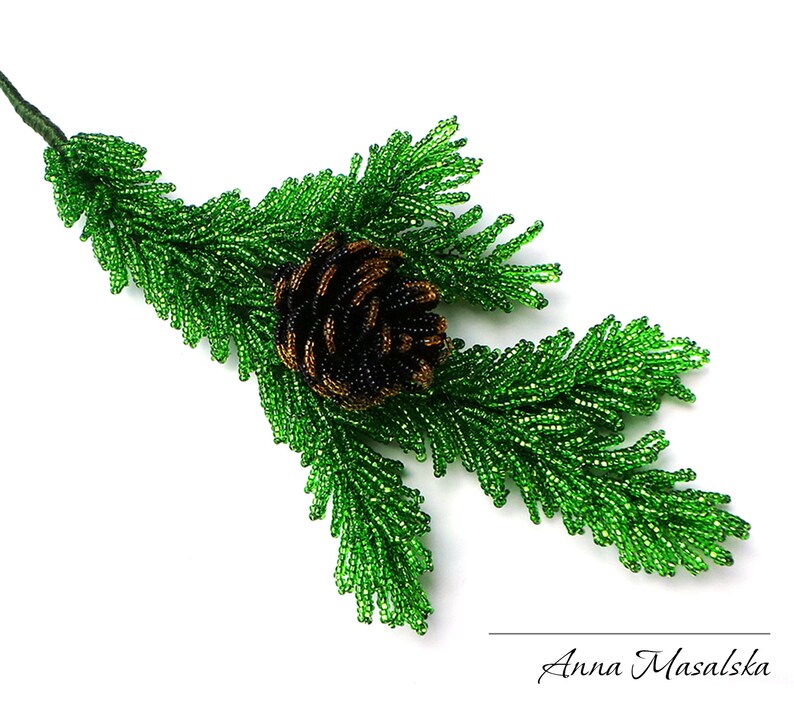 PDF Pattern Beaded Pine branch, Seed beaded tutorial, Christmas Decor image 4