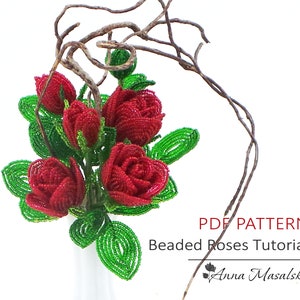 PDF Pattern - French beaded Rose, French Beaded flowers beaded flower tutorials