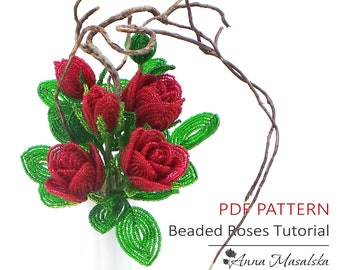 PDF Pattern - French beaded Rose, French Beaded flowers beaded flower tutorials
