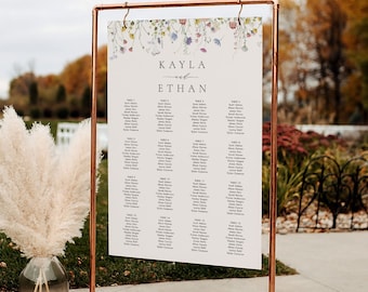 Floral Wedding Seating Chart Template, Elegant Seating Plan, Printable Seating Sign, Editable Seating Sign, Templett #073