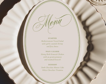 Oval Menu Template, Wedding Menu, Editable Printable Menu, Oval Dinner Menu, Edit in Canva