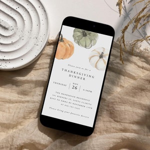 Electronic Thanksgiving E-vite Template, Digital Thanksgiving Dinner Invitation Templett Editable Fall dinner text message invite