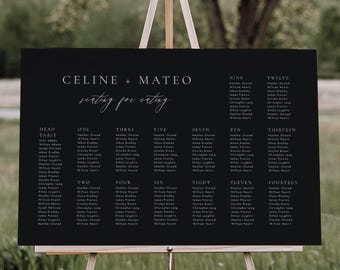 Black and White Wedding Seating Chart Template, Elegant Minimalist Seating Plan, Printable Seating Poster, Editable Templett #b45 CELINE