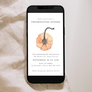 Electronic Thanksgiving E-vite Template, Digital Thanksgiving Dinner Invitation Templett Editable Fall dinner text message invite